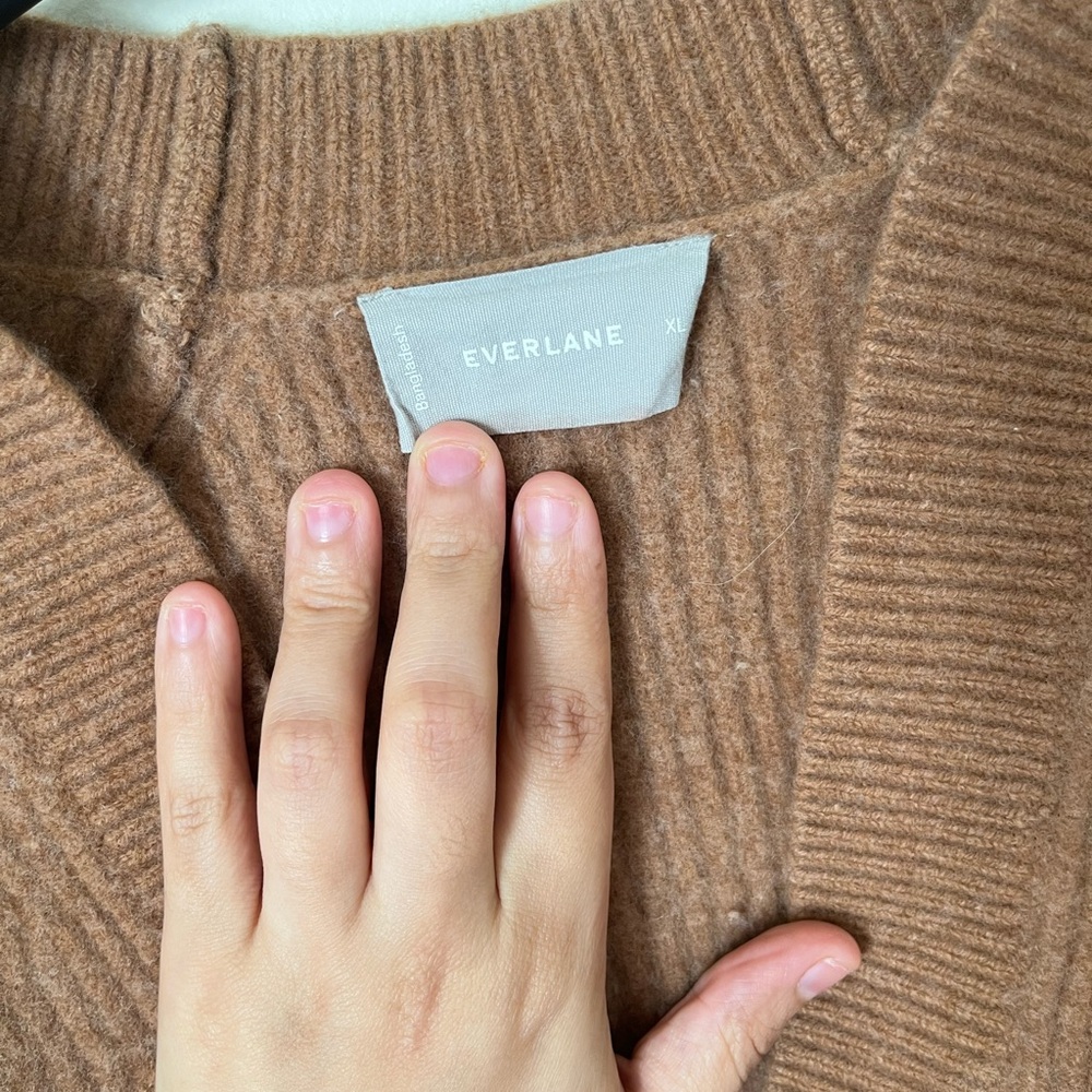 Everlane Brown neutral 100% Wool cozy Ribbed Women's Cardigan XL - Picture 2 of 11
